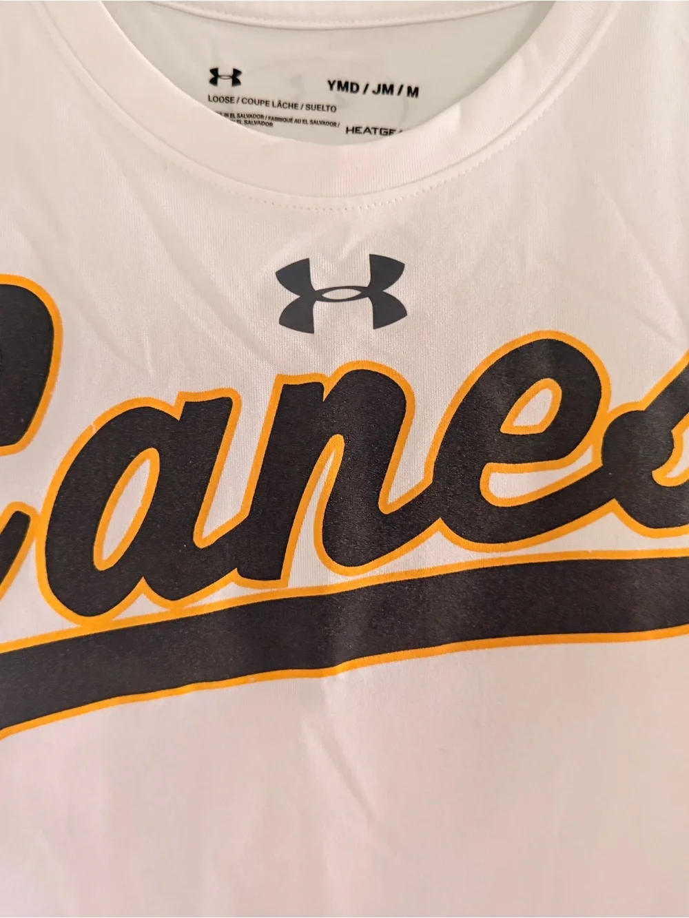 Under Armour White Boys Canes Baseball Shirt with Black Logo